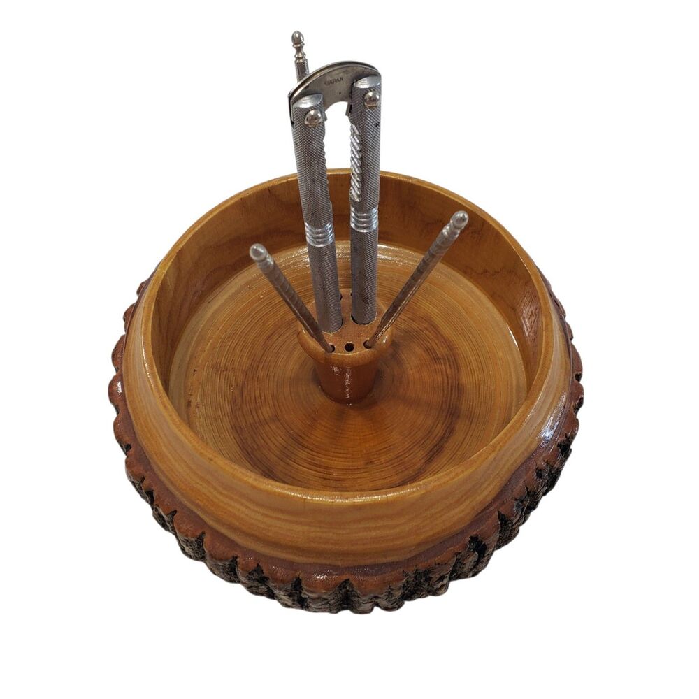 Vintage wooden nutcracker bowl with nutcracker tools, Great condition